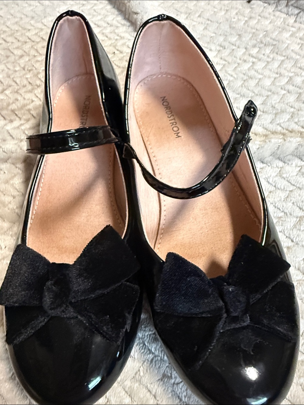 Nordstrom Kids Black Patent Mary Janes with Velvet Bow Strap
